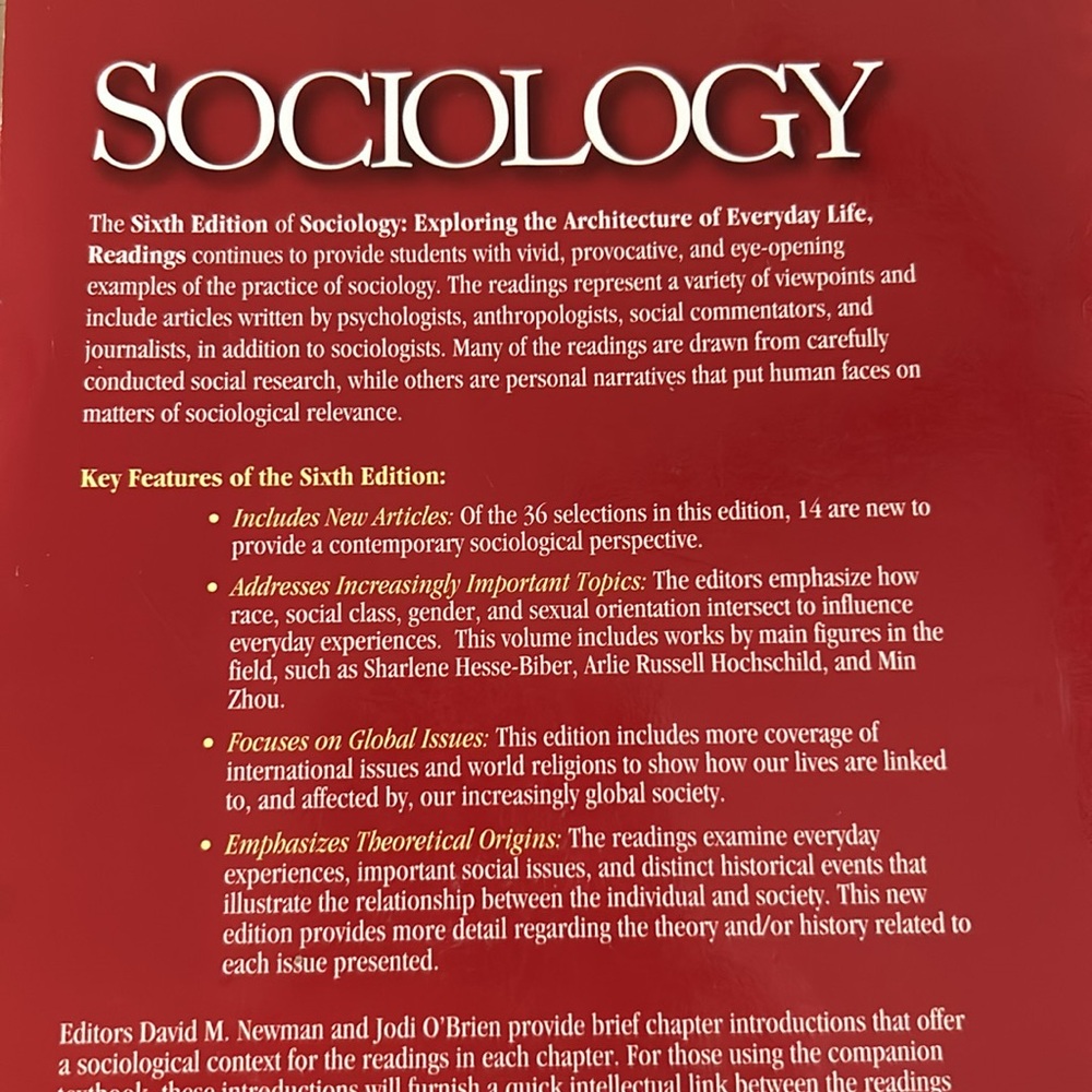 Sociology Book Softcover College Book David M Newman Jodi A O’Brien - Picture 2 of 4